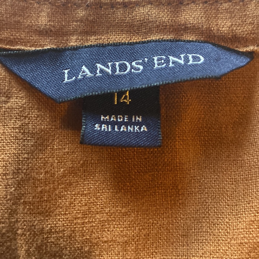 Lands End Womens Brown Linen Sleeveless Blouse (14) - Picture 7 of 12